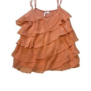 Lauren Conrad Ruffled Tiered Tank Top Peach Coral Size S Lightweight Sheer